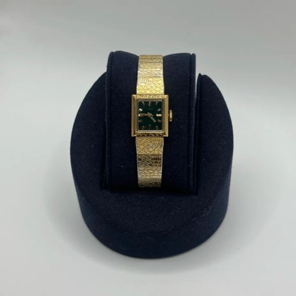Vintage Timex Gold Tone Green Dial Manual Wind Women's Watch